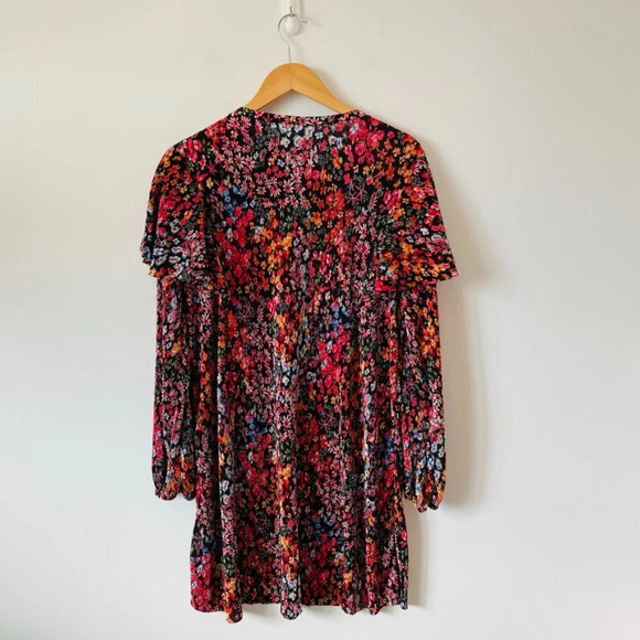 Zara Micro Pleated Floral Detail Puff Sleeve Ruffle Dress Size Large - Picture 5 of 7